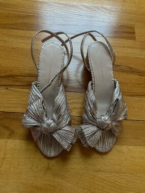 Loeffler Randall Gold Dahlia Pearl Pleated Bow Heel